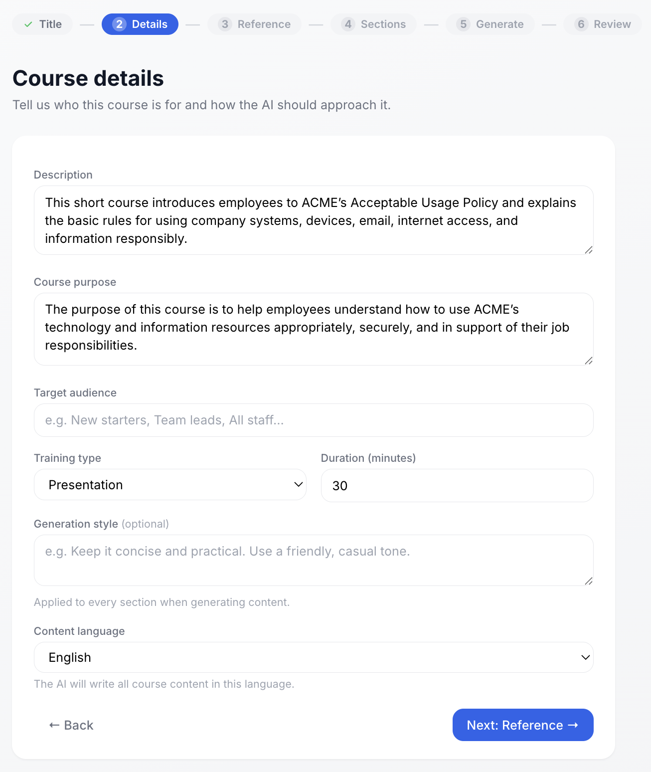 Step 1: Set up your course - AI course creation wizard