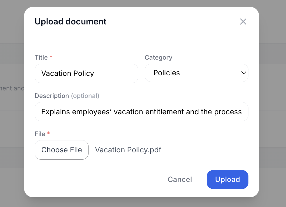 Document upload - add company documents for AI search