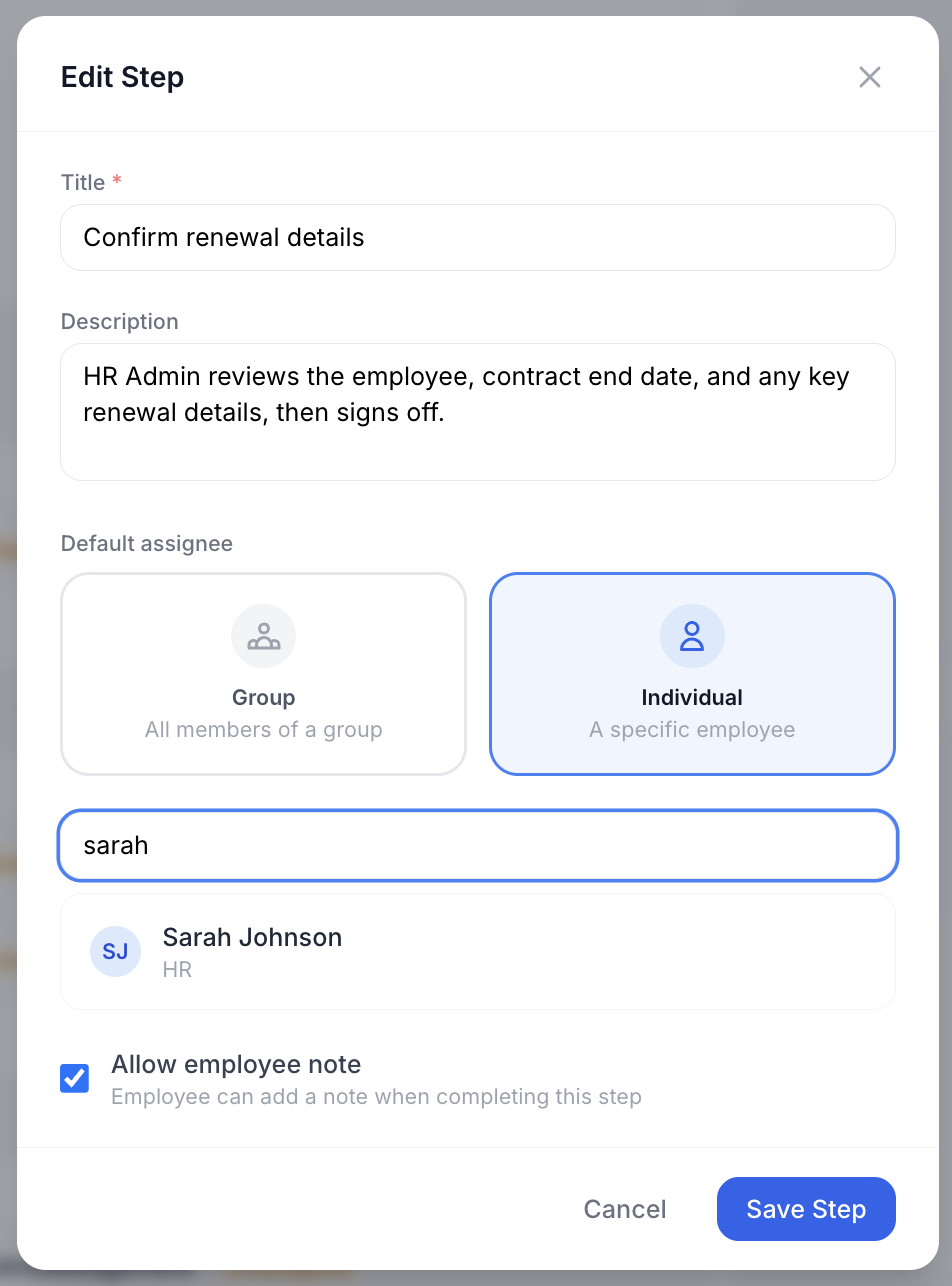 Step 3: Assign responsible party - assign workflow steps