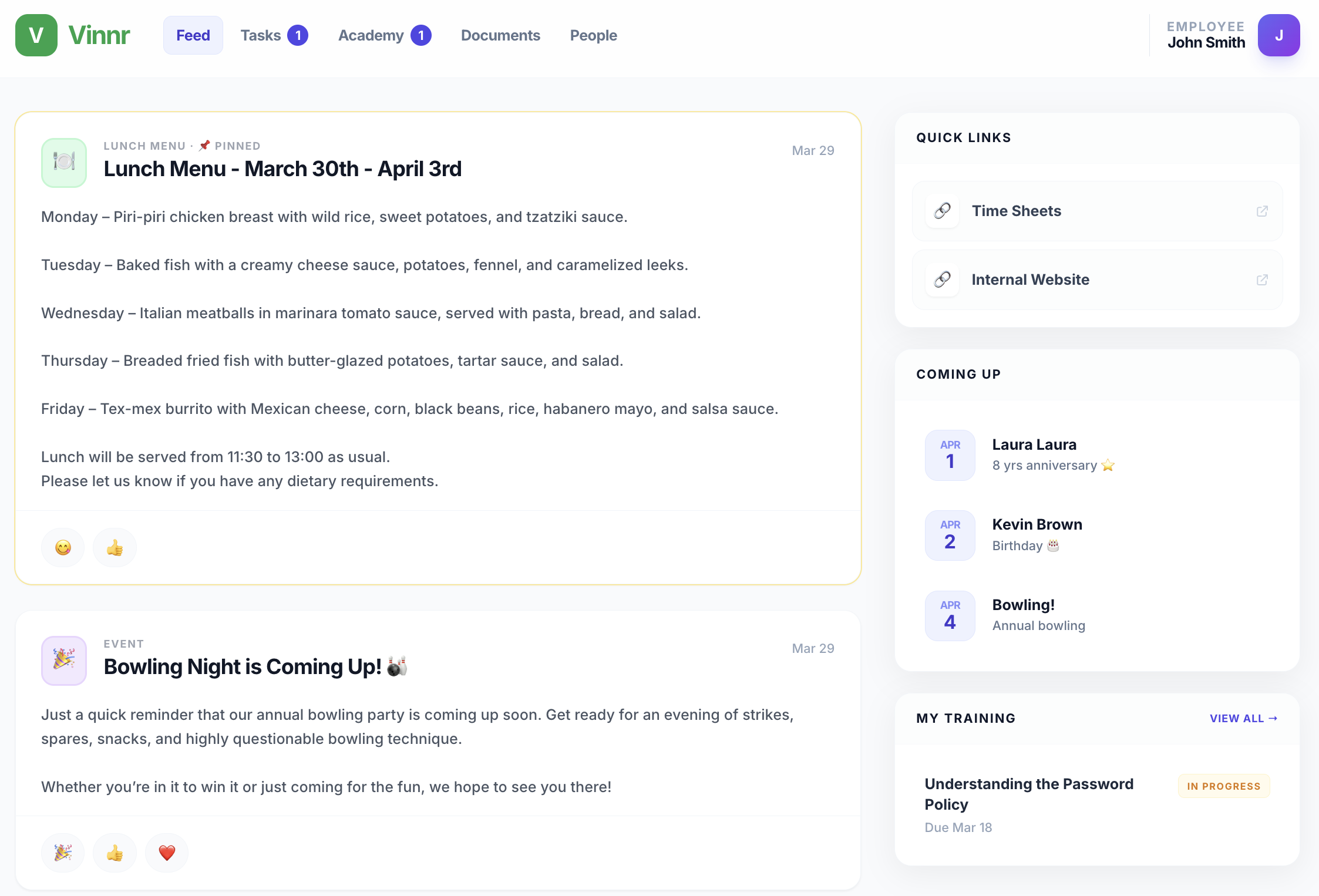 Employee portal: News feed and quick access