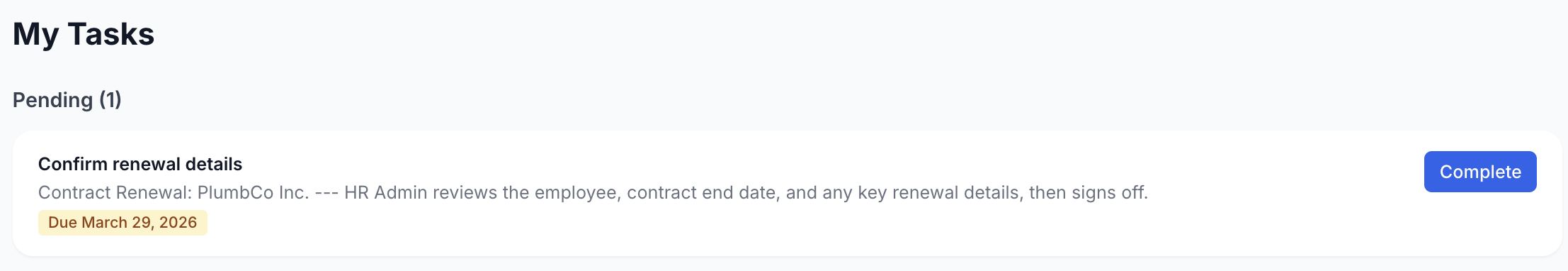 Employee view: My Tasks - tasks assigned from workflows