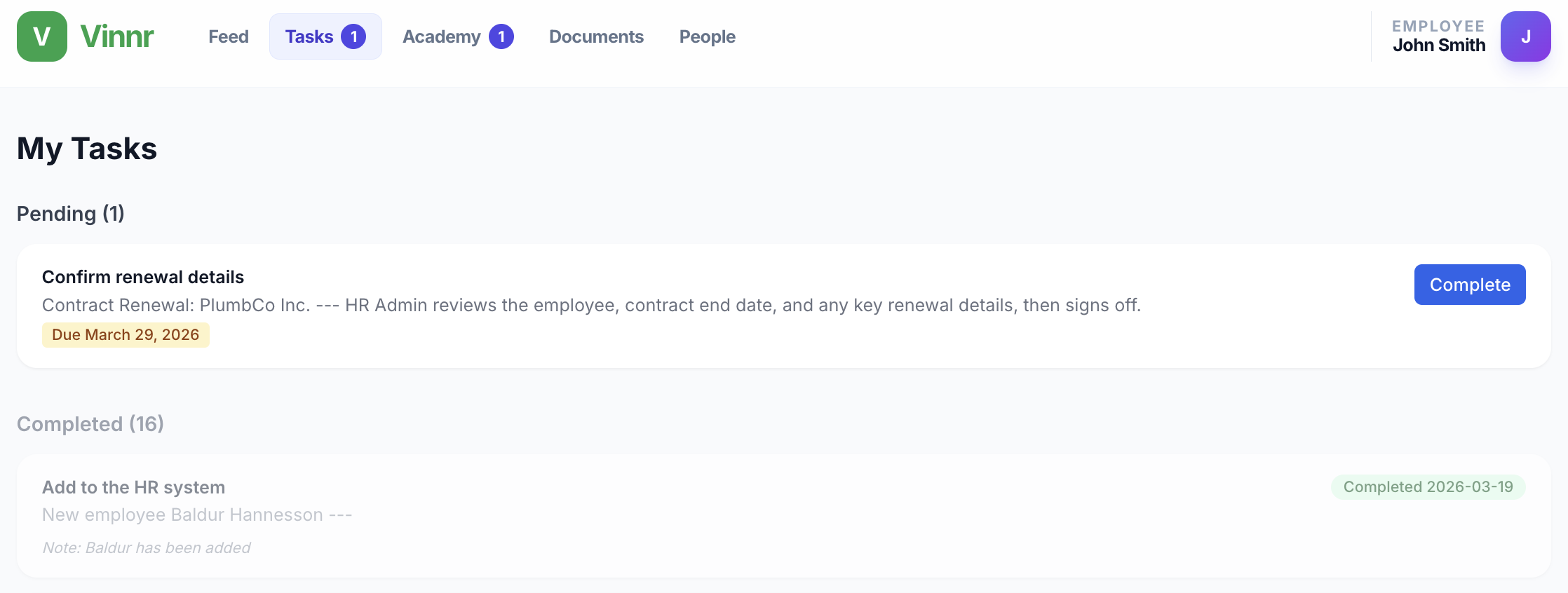 My Tasks - employee task list