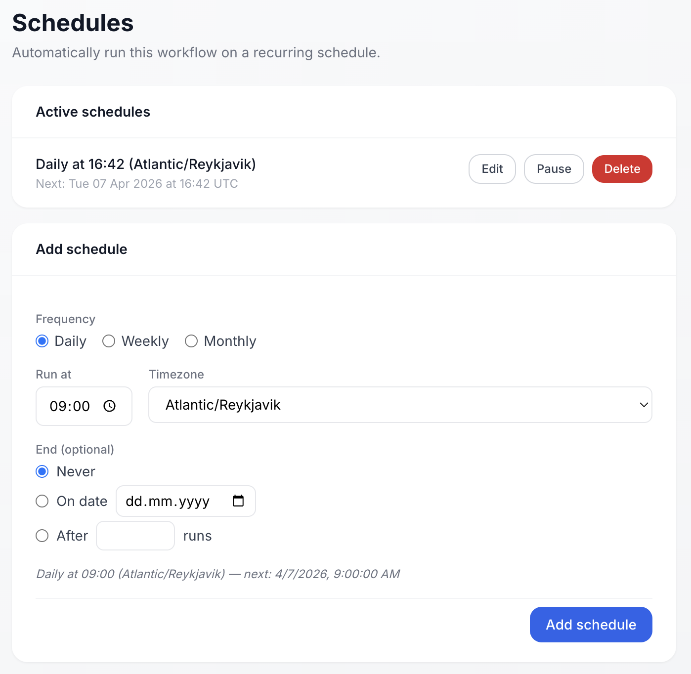 Schedule workflow - recurring automated workflows